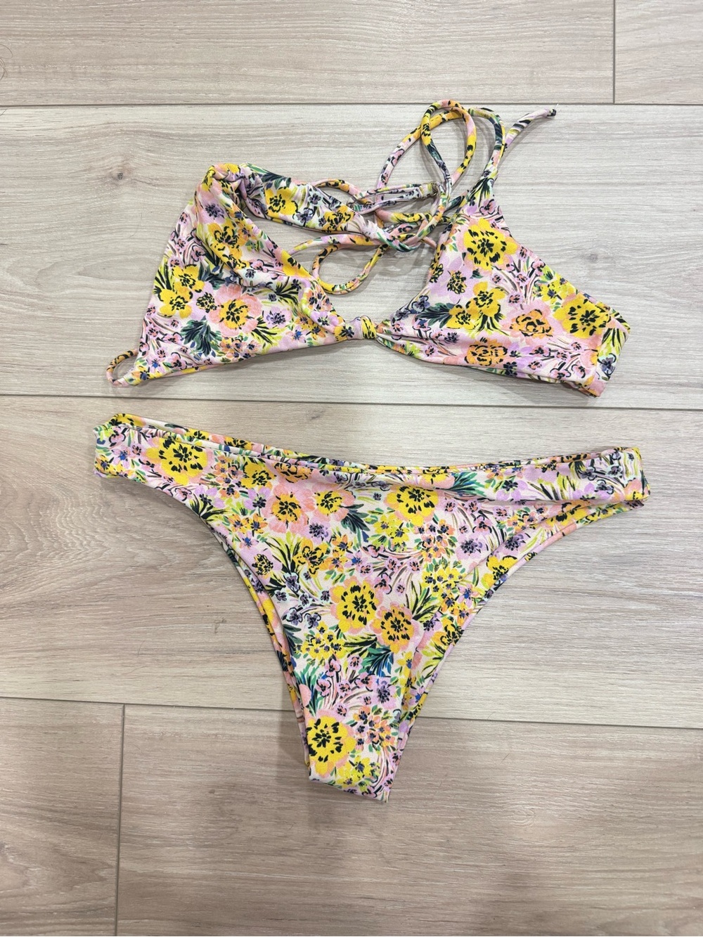 Skatie Pink Floral Tie-Strap Bikini Set